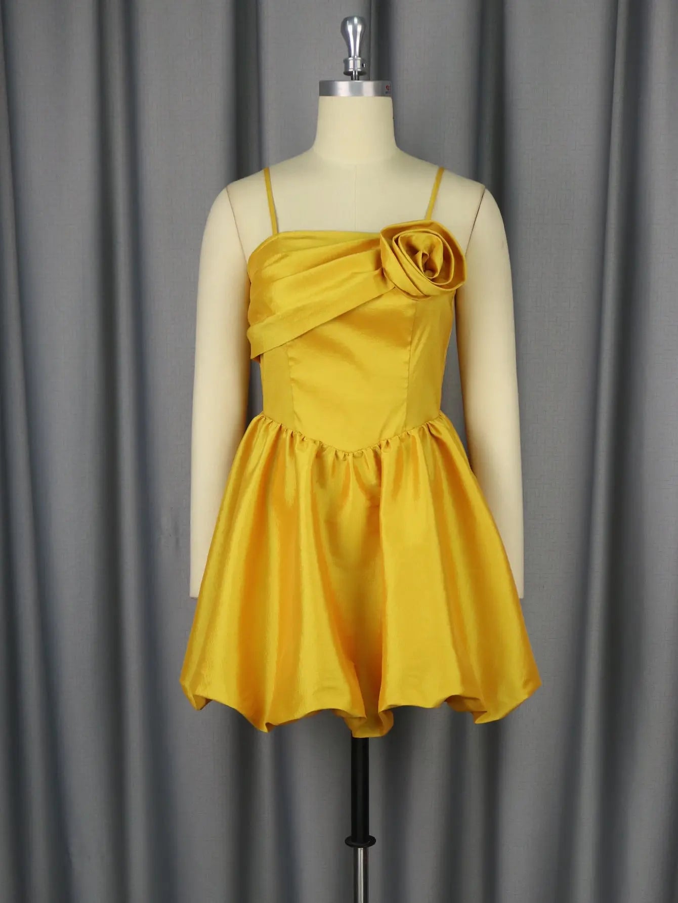 Elegant 3D Floral Spaghetti Strap Cami Dress Short Golden A Line Evening Party Bella Mia