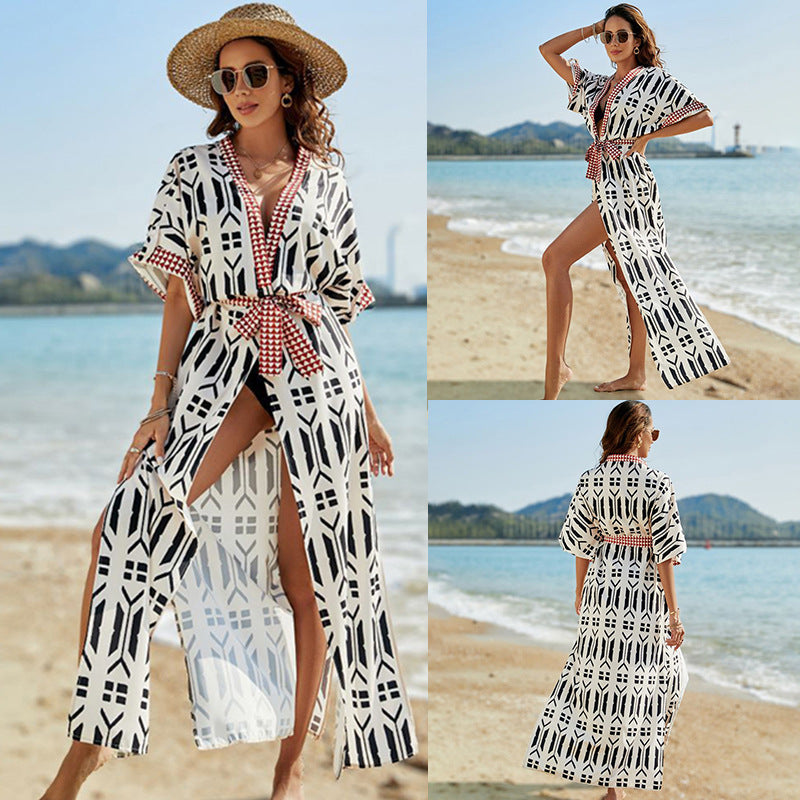 Cotton Beach Cover Up Swimsuit Outwear Sun Protection Cardigan Women Vacation Beach Coat Bella Mia