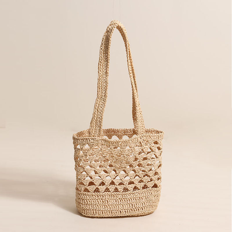 Raffia Shoulder Straw Bag Simple Solid Color Hollow Out Cutout Straw Bag Woven Bag Vacation Beach Bag Women Bag Bella Mia