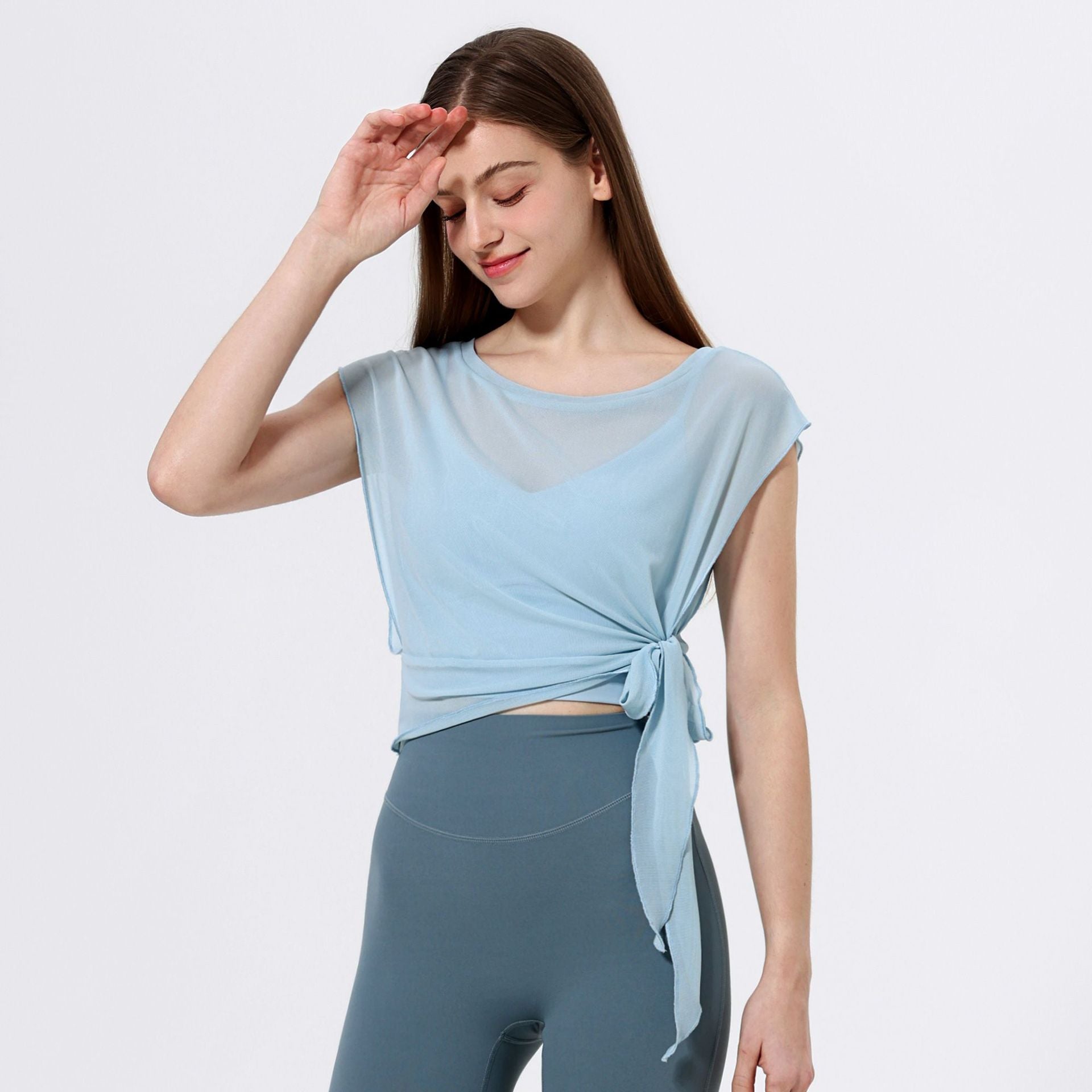 Two Piece Mesh Yoga Clothes Short Sleeve Running Quick Drying Sports Bra One Piece Cup Workout Dance Clothes Top Bella Mia