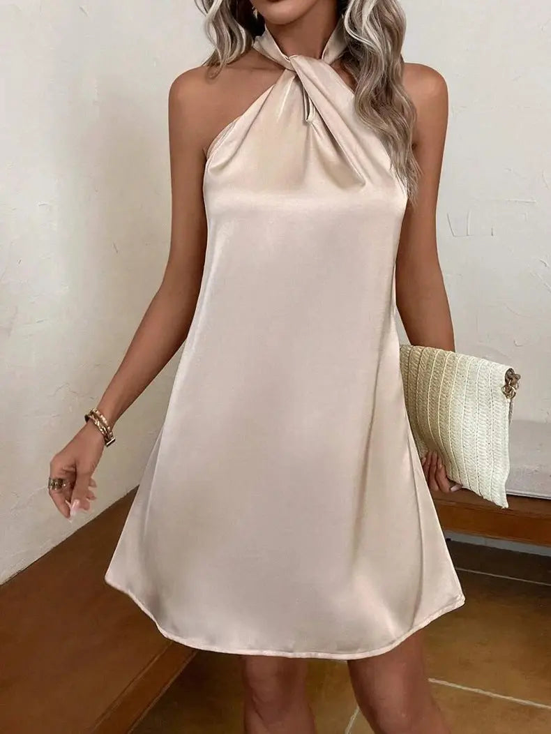 Satin Dress Spring Summer Halter Sexy Loose Women Clothing Bella Mia