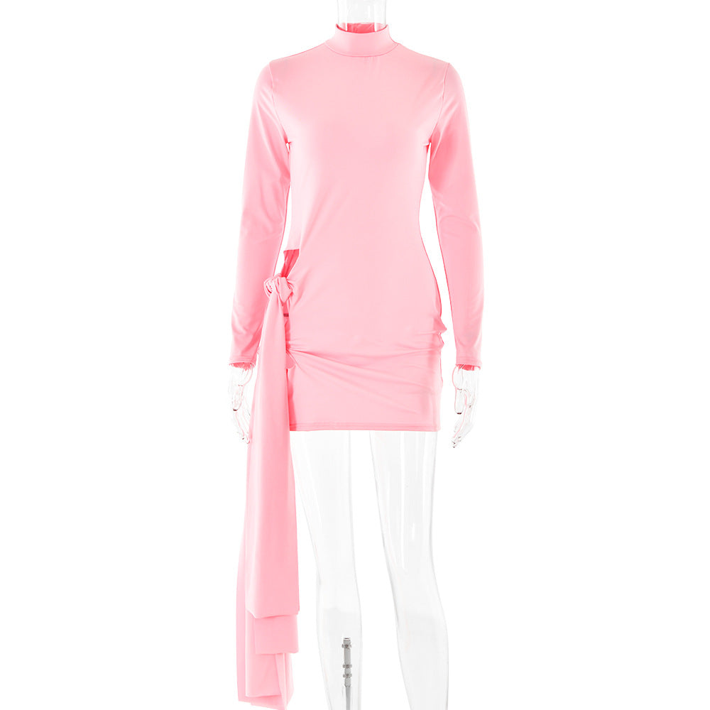 Spring Arrival Dress Sexy Round Neck Long Sleeve Slim Fit Hip Wrapped Short Dress Women Bella Mia
