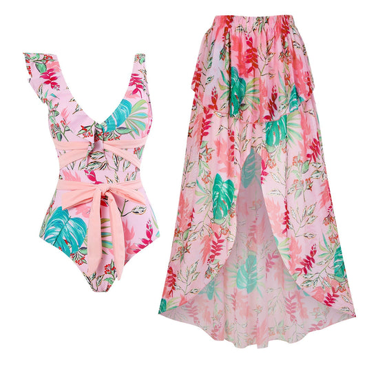 Siamese Conservative Flying Edge Covering Belly Thin Sexy Skirt Swimsuit Women Wrap Skirt Set Women Bella Mia