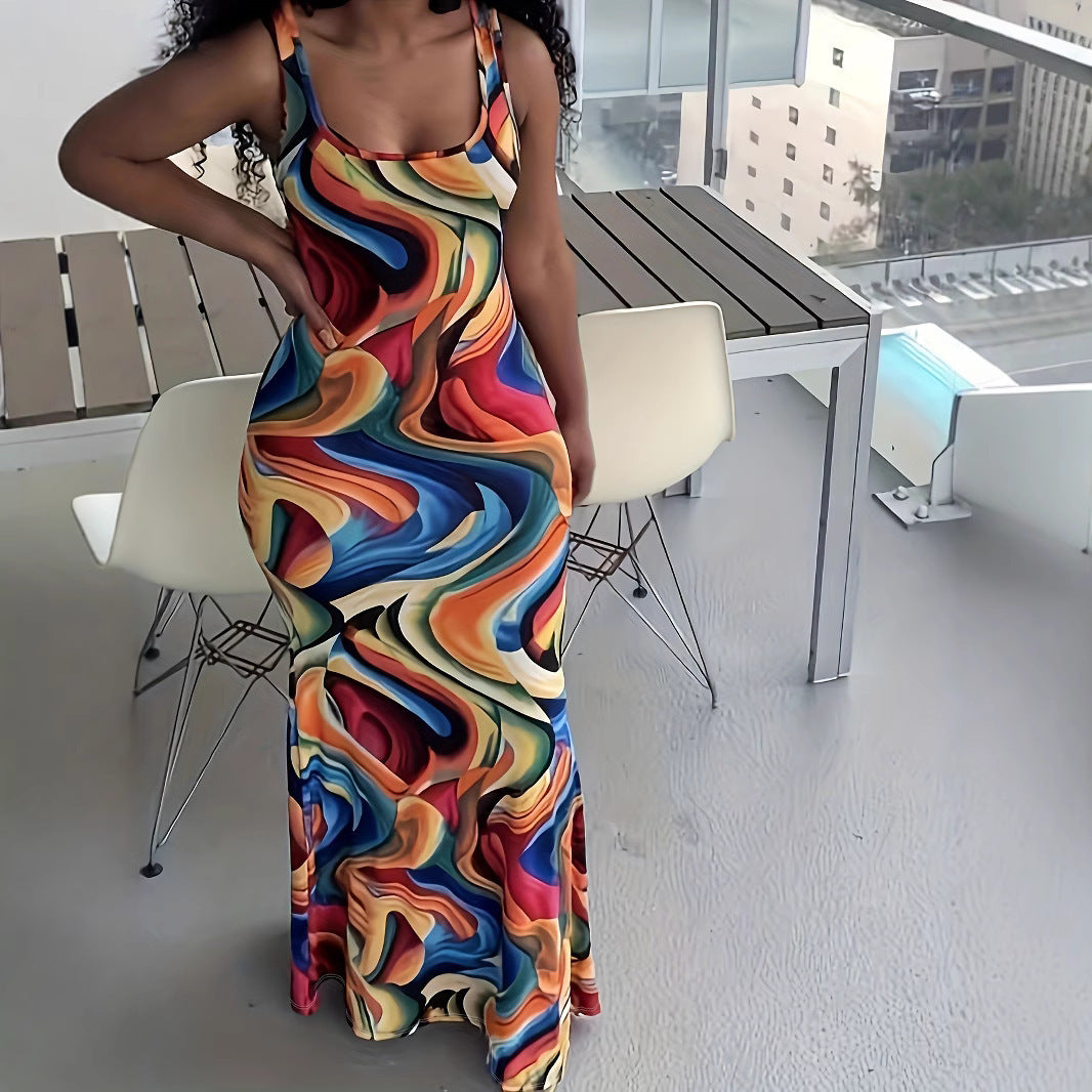 Women Trendy Temuw Women Clothing Printed Wave Pattern Maxi Dress Bella Mia
