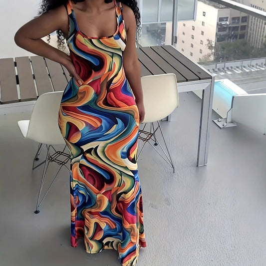 Women Trendy Temuw Women Clothing Printed Wave Pattern Maxi Dress Bella Mia