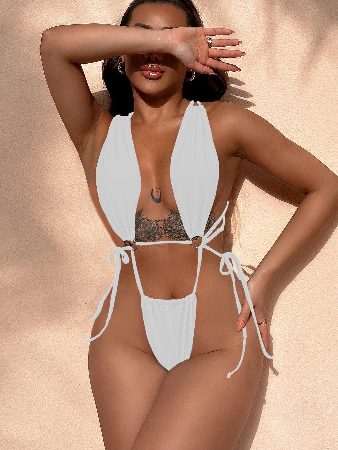 Bikini Double One Piece Swimsuit Solid Color Bikini Swimwear Women Cross Swimsuit Sexy Bella Mia