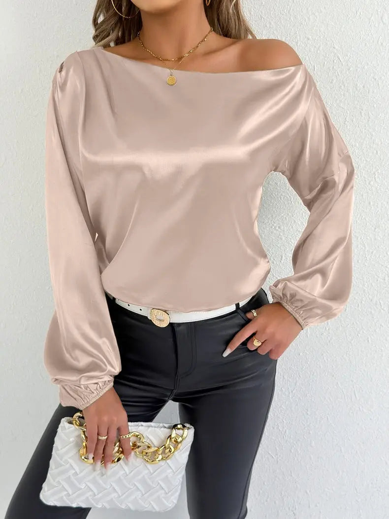 Women Clothing Summer Satin Shirt White Women Long Sleeve Satin Shirt Bella Mia