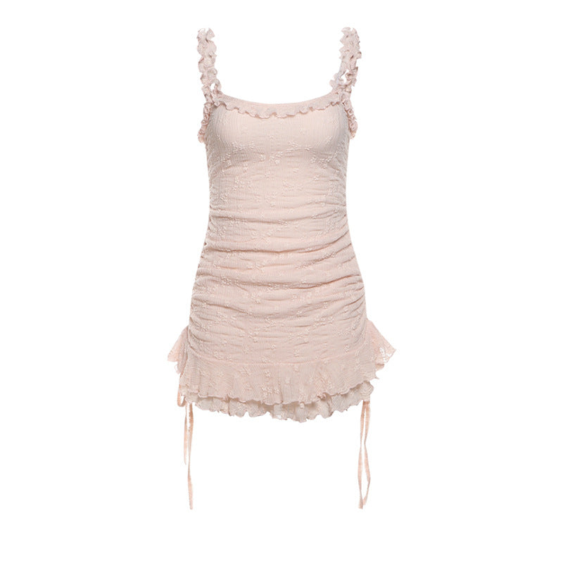 Summer Women Clothing Sweet Spicy Sexy Square Neck Lace Up Slim Fit Solid Color Dress Women Bella Mia