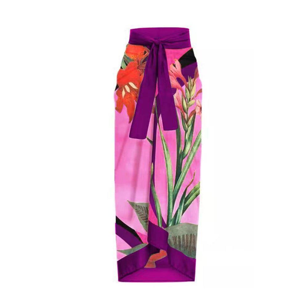 Two Piece Set Swimsuit Cross Belly Covering Printed Backless Sheath Dress Swimsuit Bella Mia