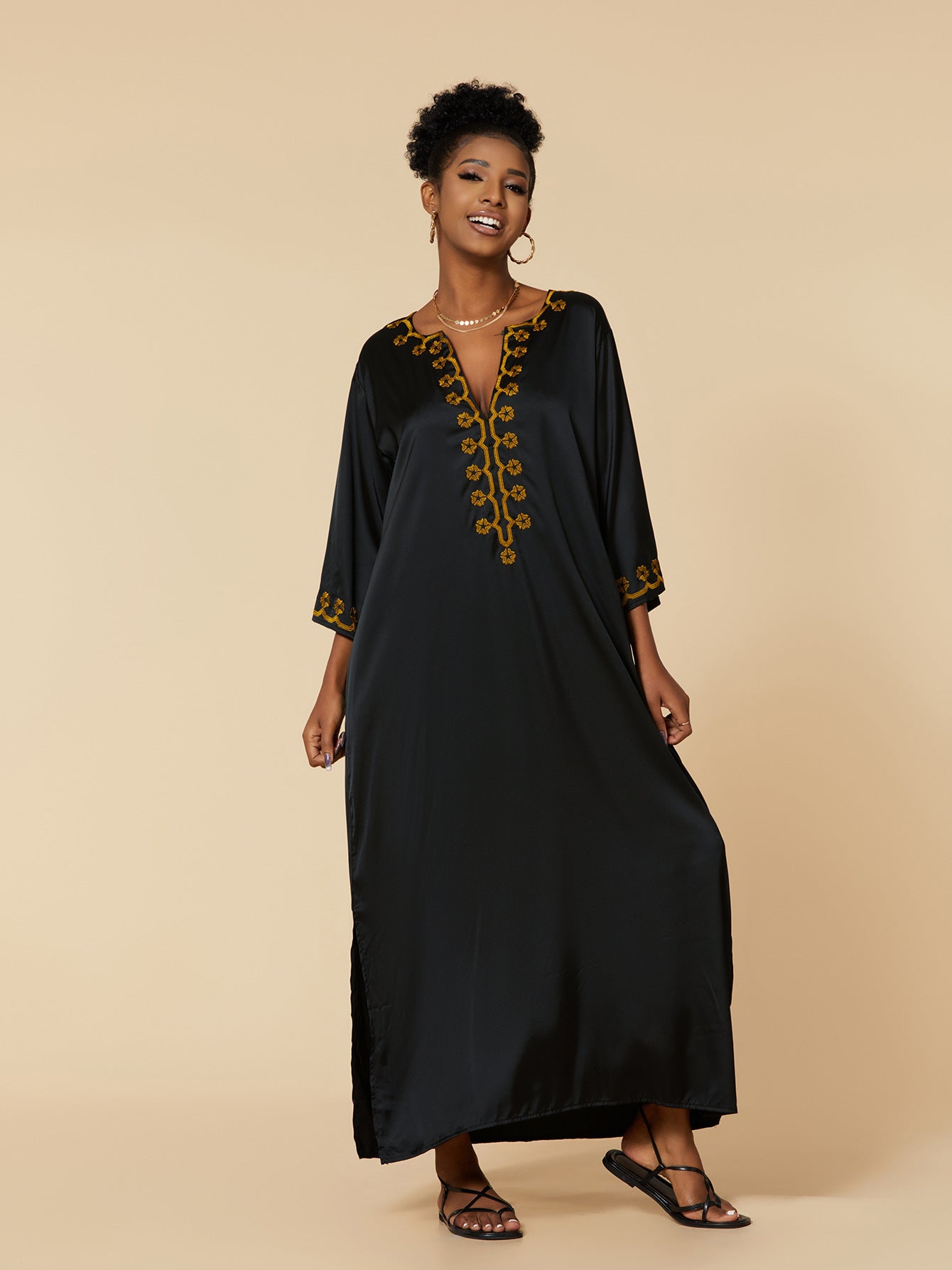 Artificial Silk Embroidered Beach Cover up Sun Protection Clothing Vacation Maxi Dress Bikini Cover-up Women Bella Mia