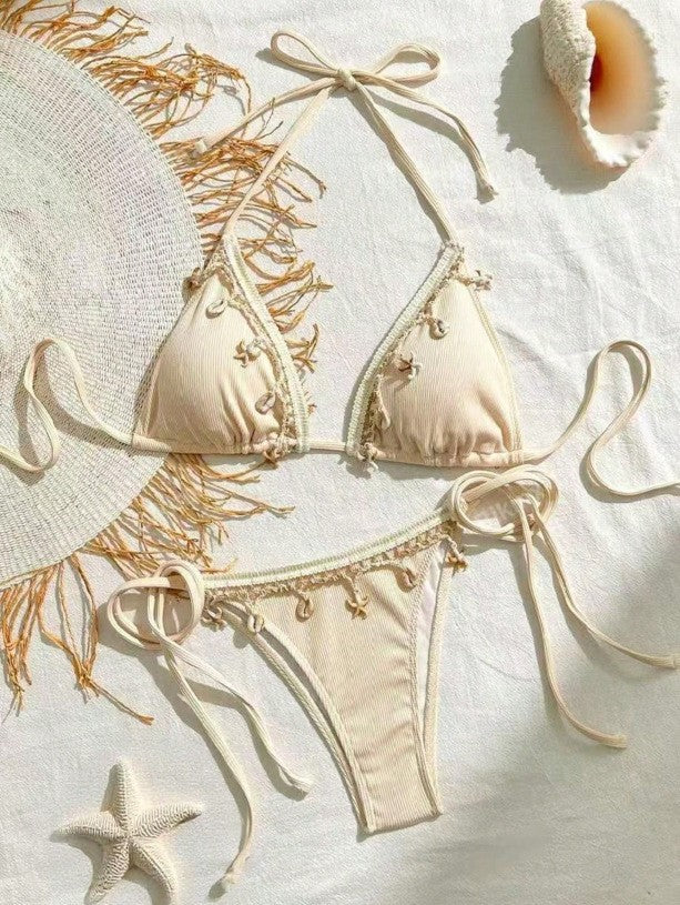 Lace Wilhelmy Shell Bikini Pink Three Point Bikini Split Swimsuit Bella Mia