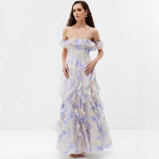 Seaside Vacation Cami Dress Yarn French Ruffled Beach Dress Atmosphere Maxi Dress Elegant Bella Mia