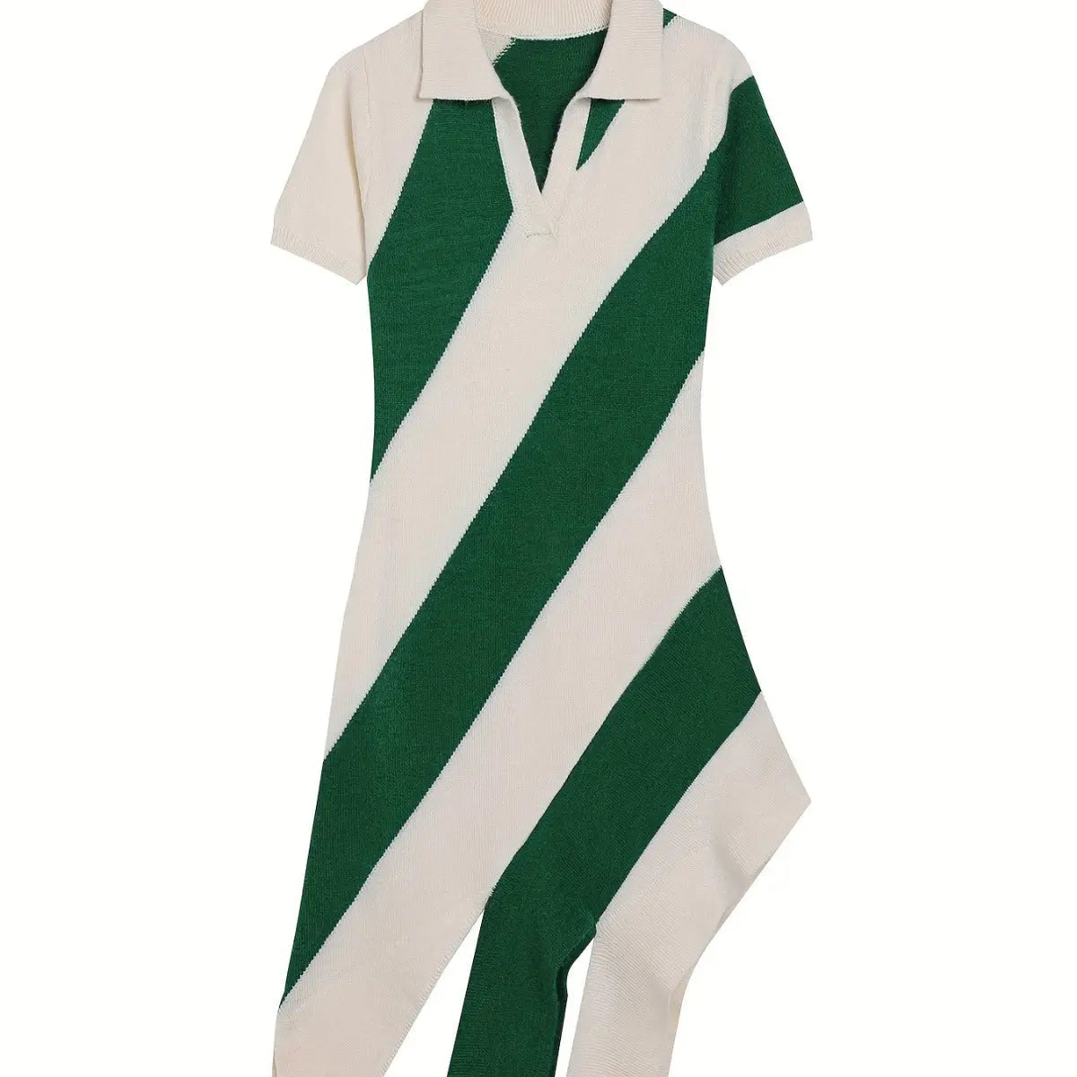 Slim Fit Knitted Dress Collared Polo Collar Tassel Striped Color Matching Personality Short Sleeve Dress Bella Mia