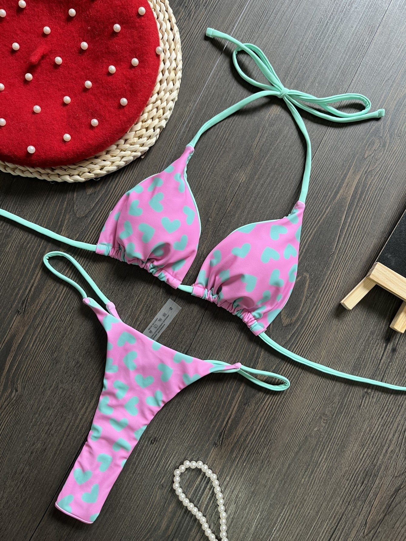 Bikini Heart Printing Sexy Backless Split Swimsuit Bikini Bella Mia