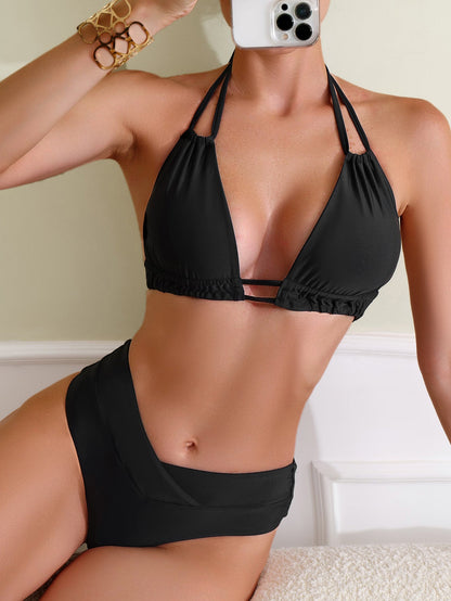 Bikini Solid Color Tied Backless Sexy Bikini Split Swimsuit Swimwear