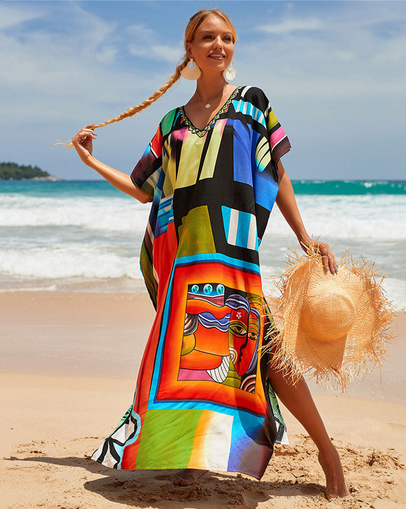 New Positioning Printing Beach Cover-up Sexy Cardigan Dress Beach Cover Up Bella Mia
