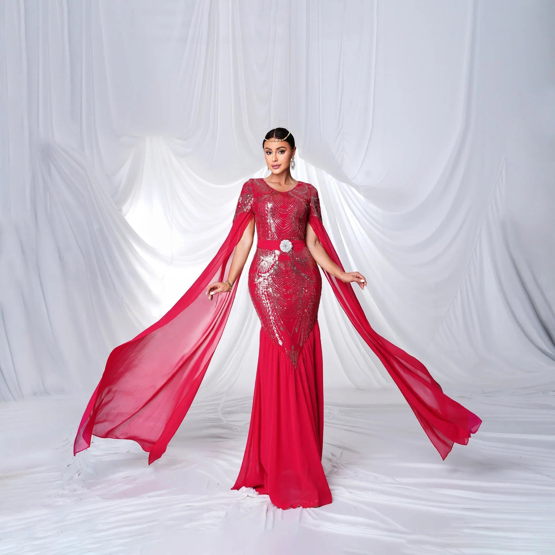 Elegant V Neck Maxi Sequin Long Sleeve Bodycon Dress For Formal Occasions Bella Mia