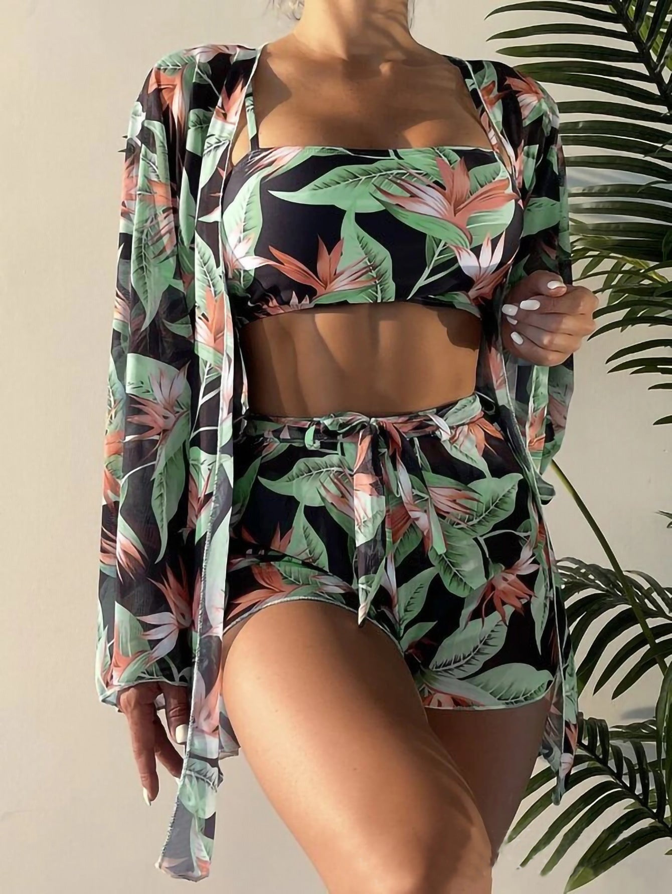Swimsuit Women Split Three Piece Suit High Waist Long Sleeves Boxers Bikini Bella Mia