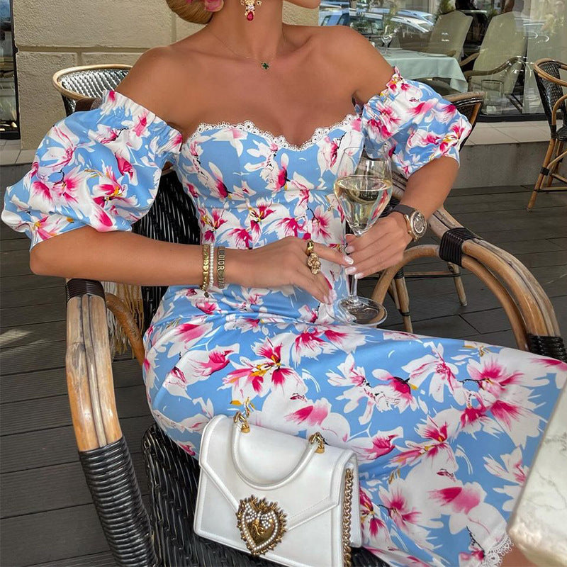 Women Clothing Summer Ladies Sexy Short Sleeve Printing Tube Top Package Hip Dress Bella Mia