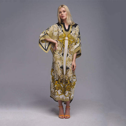 Positioning Printing Ethnic Beach Cover up Loose Robe Sun Protection Shirt Beach Cover Up