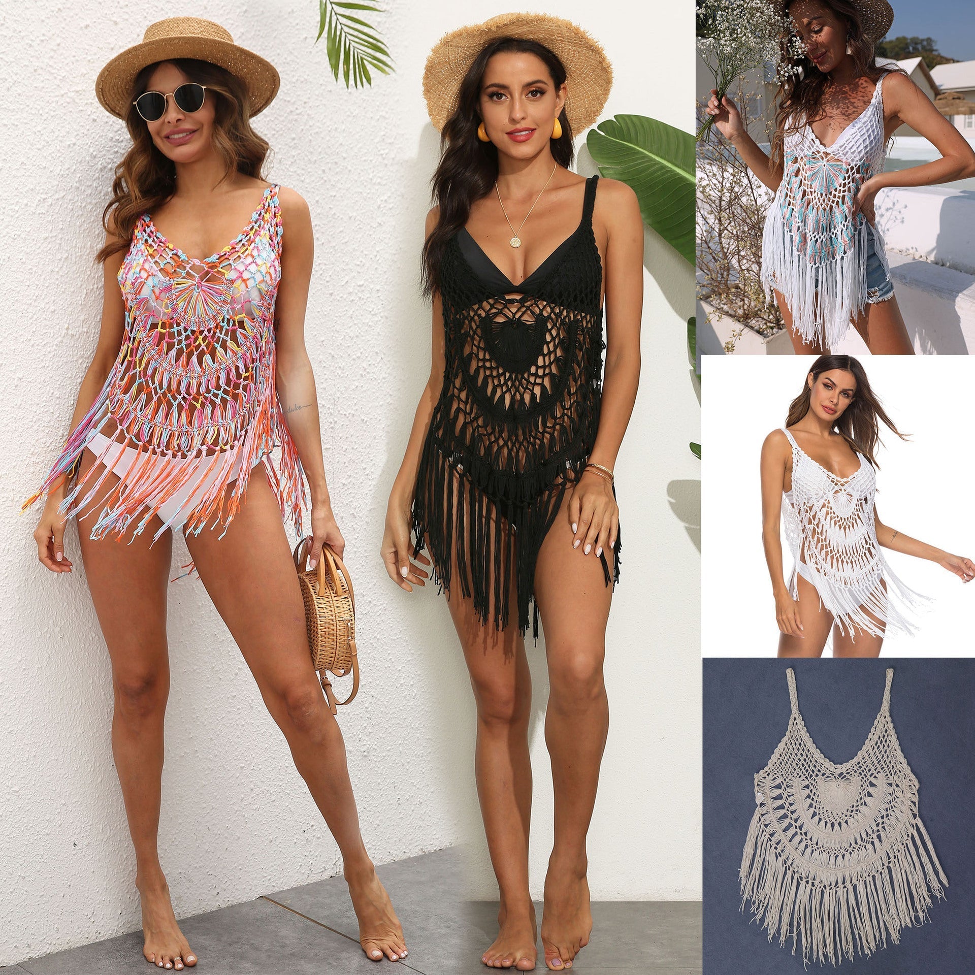 Sexy See-through Pure Hand Crocheting Tassel Stitching Beach Beach Cover Up Suspender Skirt Bella Mia