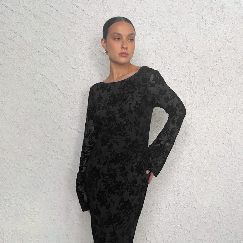 Sexy Backless Long Sleeves Printed Dress Women Autumn Graceful Fashionable Dress Bella Mia