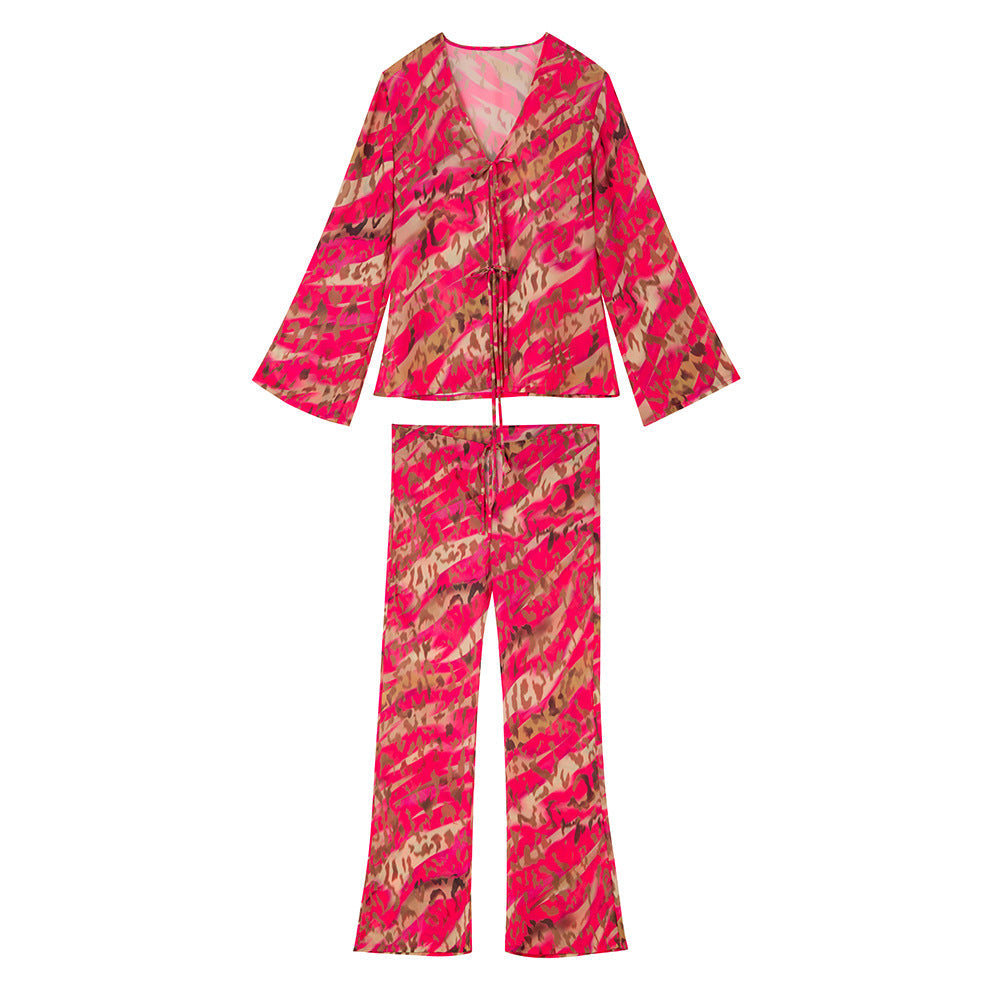 Bikini Split Swimsuit Women Printed Lace up Chiffon Set Bella Mia