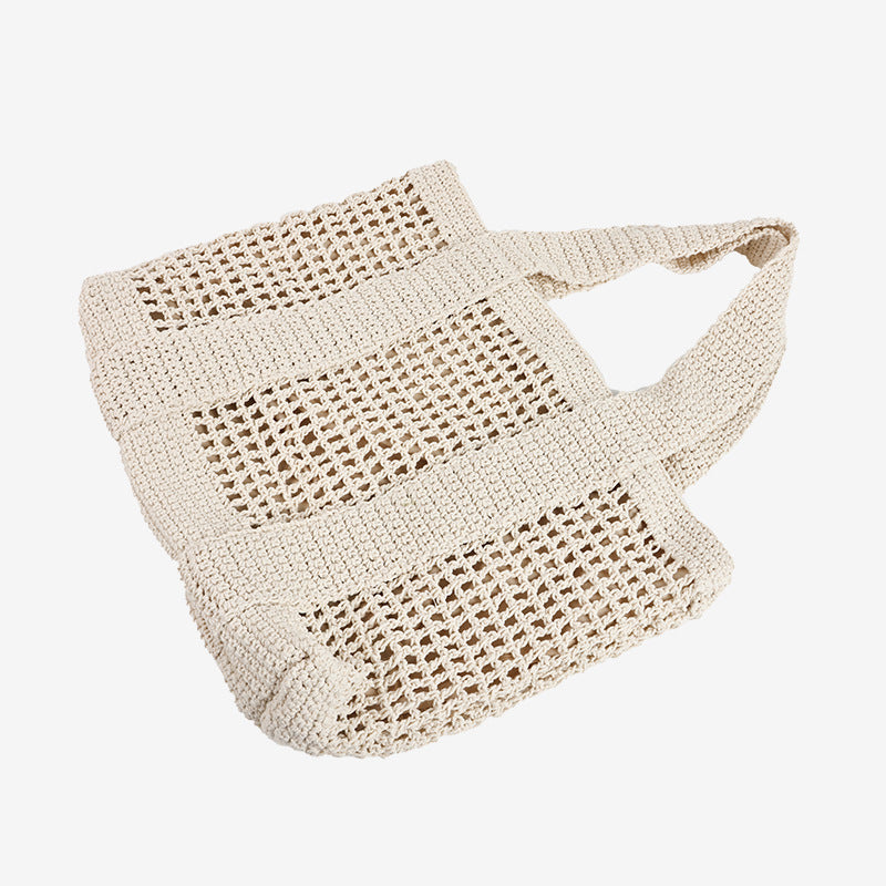 Casual Large Capacity Cotton Thread Woven Bag Hollow Out Cutout Straw Bag Seaside Vacation Beach Bag Mesh Shoulder Bag Bella Mia