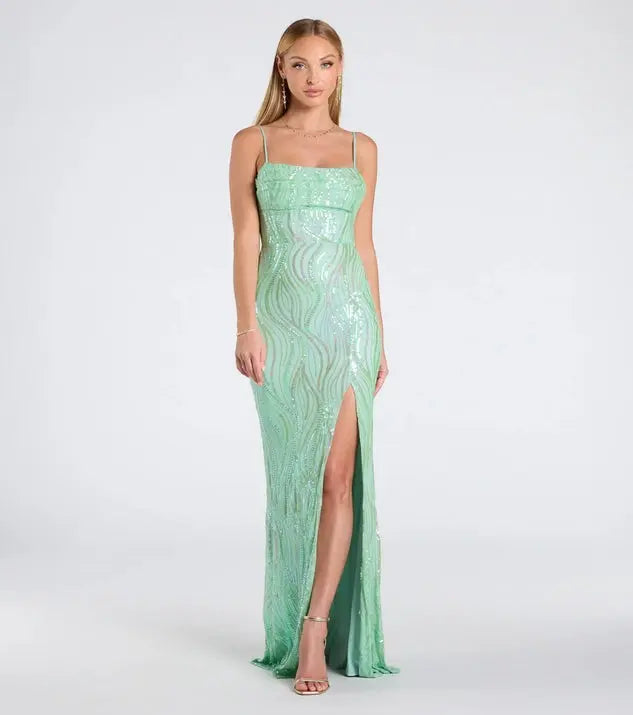 Sexy Sling Backless Maxi Dress With Sequin Embellishments And High Slit Bella Mia