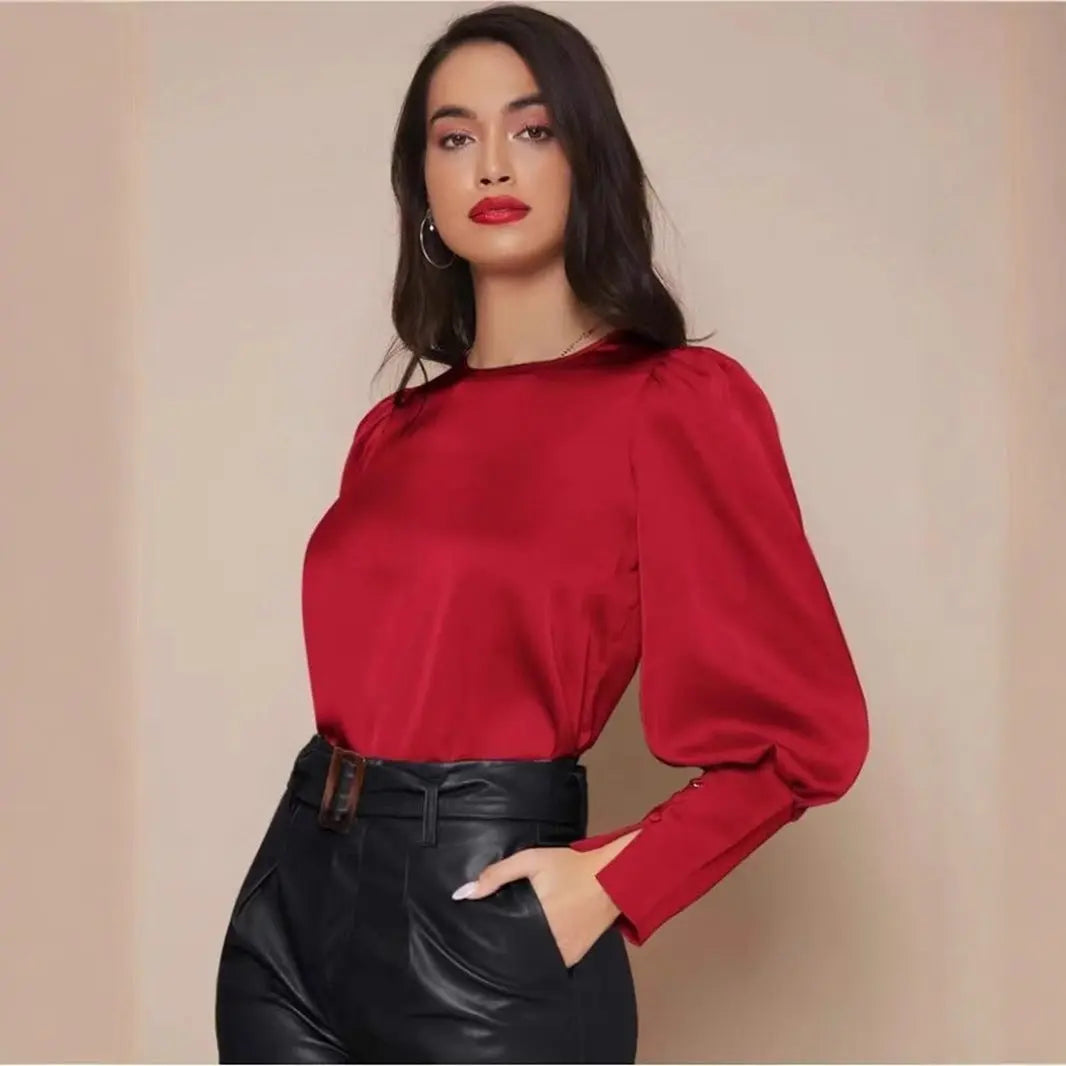 Long Sleeved Satin Shirt Women Spring Autumn Lantern Sleeve Satin Shirt Top Bella Mia