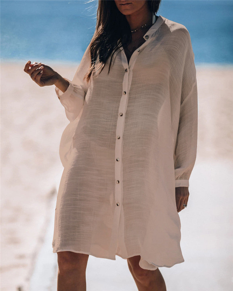 New Bamboo Shirt Single-Breasted Beach Sun Protection Shirt Seaside Casual Vacation Skirt Bella Mia