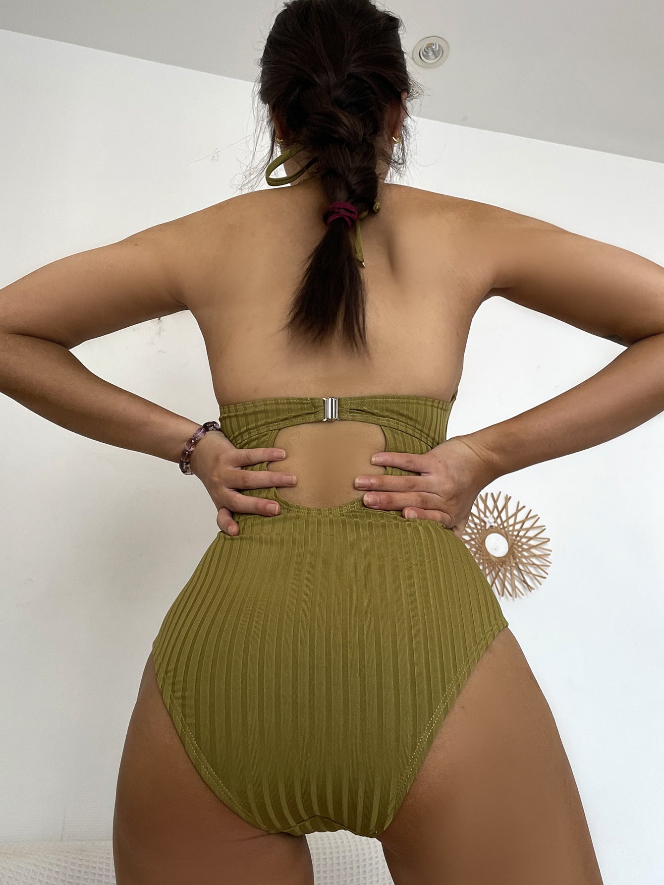 Solid Color One Piece Cross Belt Bikini Sexy Halter Swimsuit Women Swimsuit Bella Mia