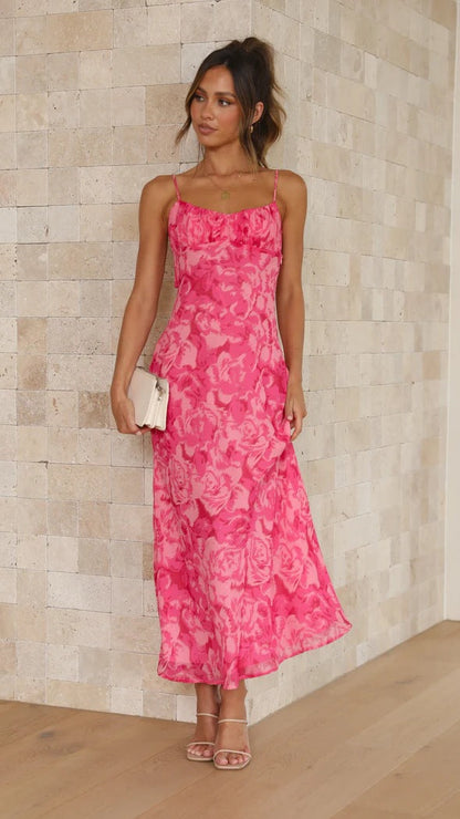 Summer Sexy Sling Backless Hollow Out Cutout out When Printing Dress