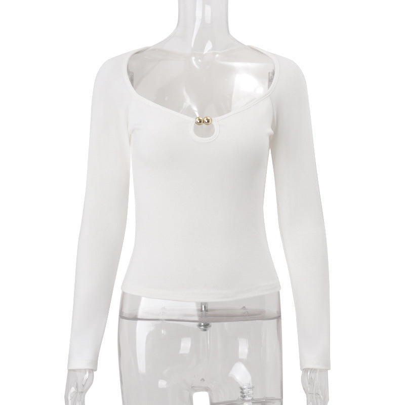 Women Clothing Autumn Elegant Street Sexy Beaded Slim Fit Long Sleeved Knitted Top for Women Bella Mia