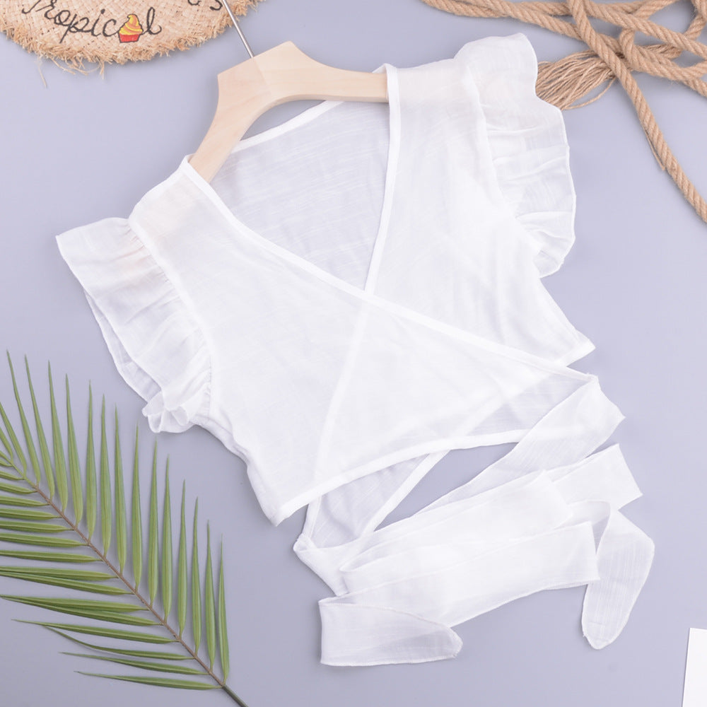 Sexy Vacation Beach Cross Cardigan Modern Avant Garde Solid Color Slubbed Fabric Women Tops Bella Mia