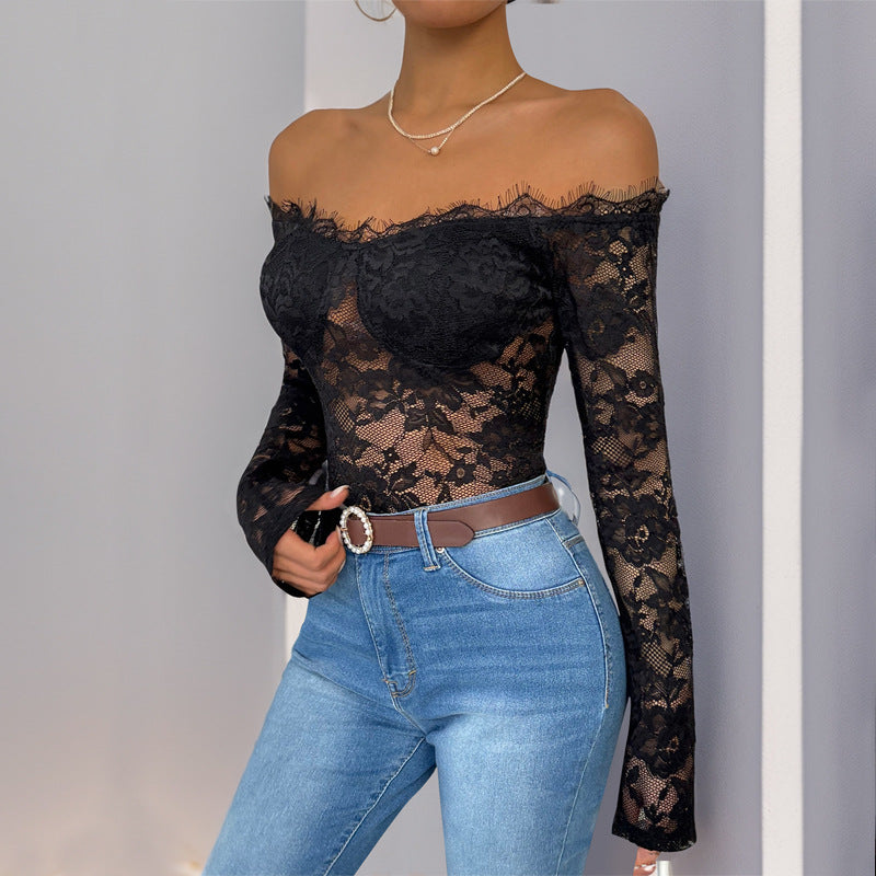 Fall Women Clothing Off Neck Long Sleeve Black Jumpsuit Bella Mia