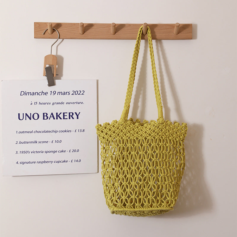 Hollow Out Cutout Shoulder Cotton Thread Woven Bag Lace Straw Bag Vacation Beach Bag Women Bag Bella Mia