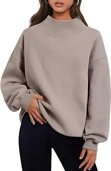 Women Fleece Shirt Thick Half Turtleneck Loose Casual Sweatshirt Autumn Winter Bella Mia