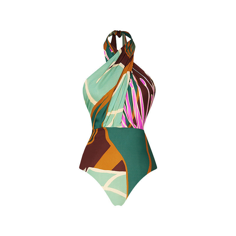 Halterneck Printed One Piece Swimsuit Women Clothing Wear Bella Mia