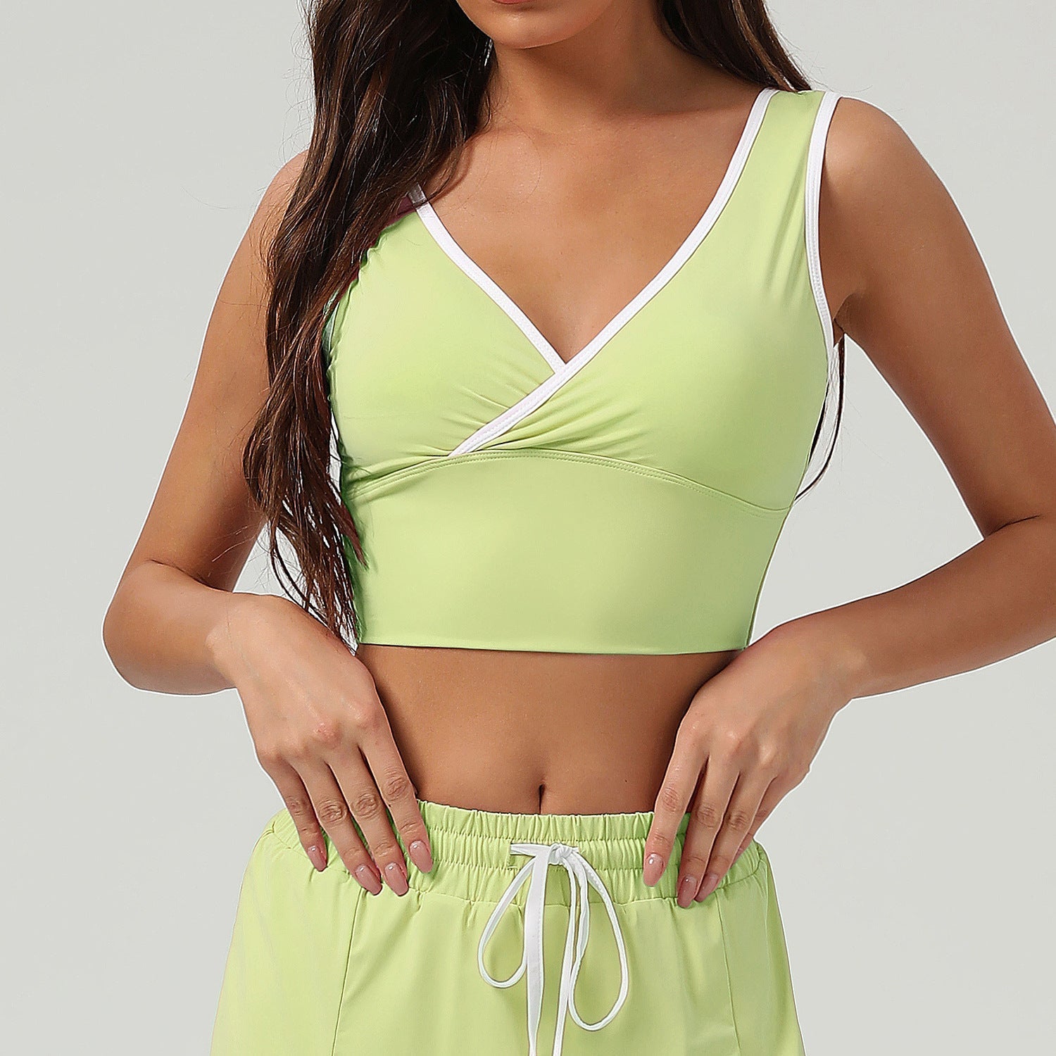 Cool Feeling Sun Protection Sports Vest Cross V neck Beauty Back Yoga Clothes Bra Contrast Color Fitness Clothes Vest with Pad Bella Mia