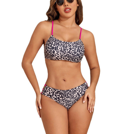 Split Swimsuit Leopard Print Simple Bikini Women Sexy Beach Swimsuit with Chest Pad Bella Mia