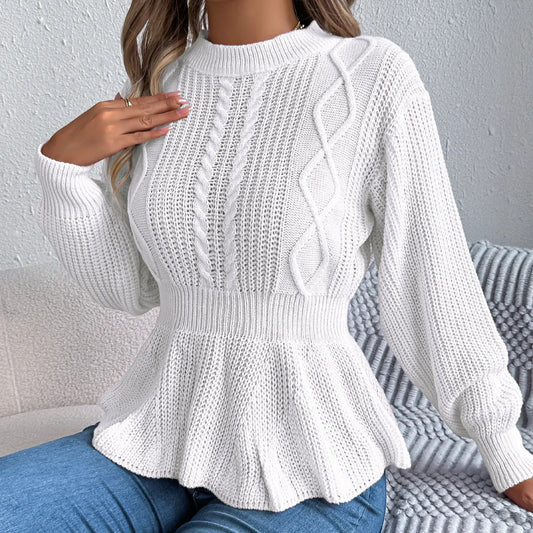 Autumn Winter Twist Waist Ruffles Long Sleeve Crew Neck Pullover Sweater Women Bella Mia
