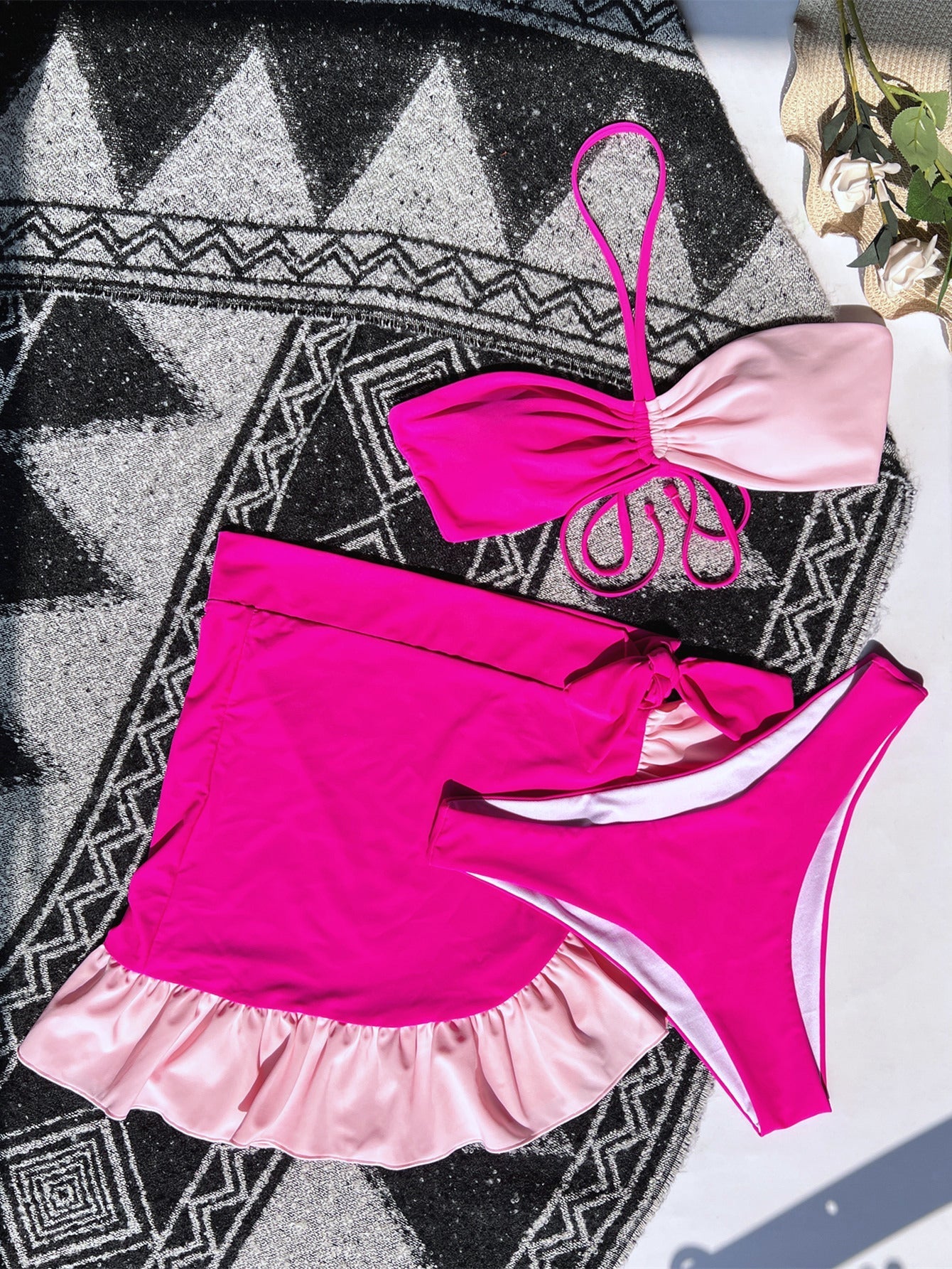 New Three-Piece Set Swimsuit Color Matching Bikini Women Swimsuit Ruffle Swimwear Bikini Bella Mia