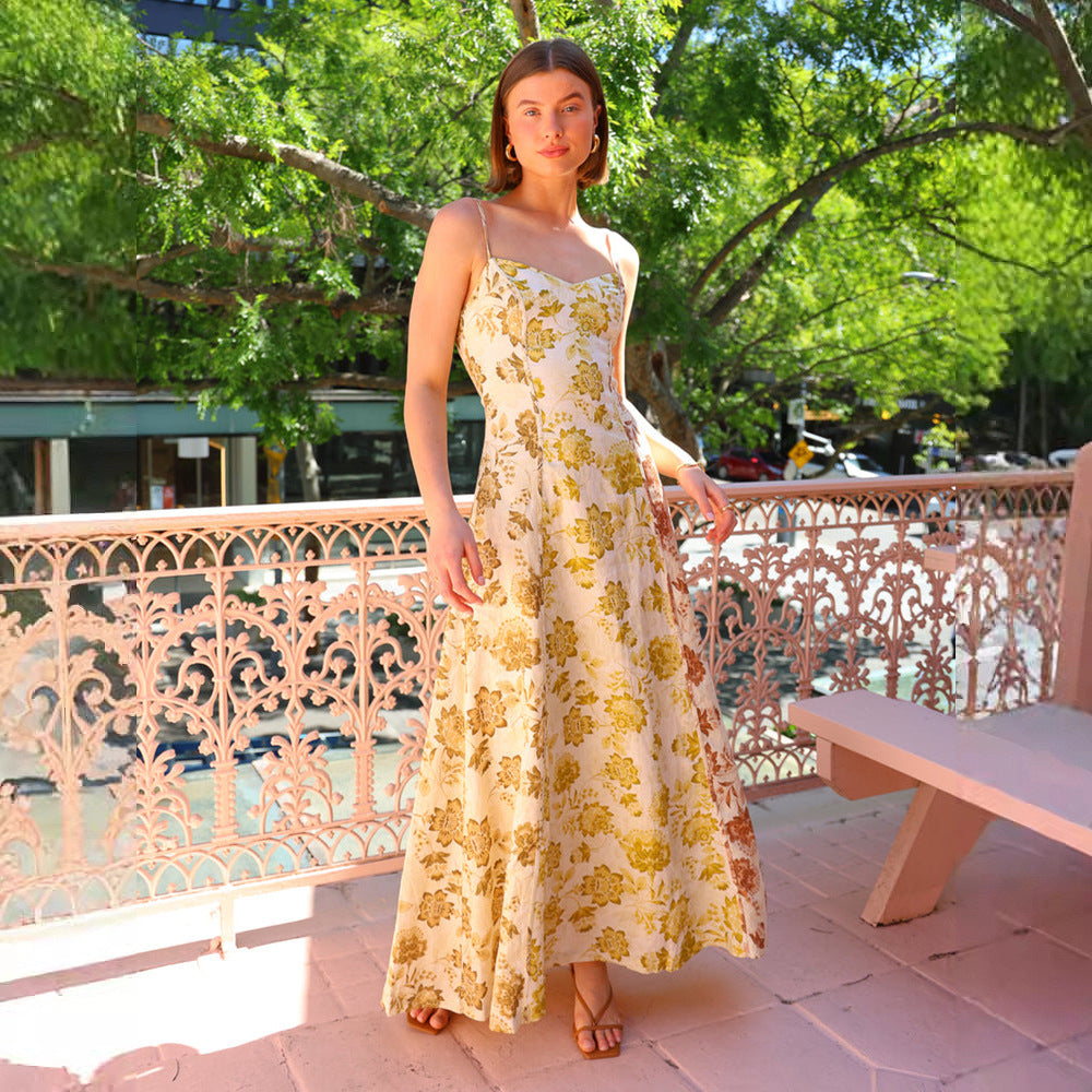 Casual Printing Sexy Backless Spaghetti Straps Large Swing Dress Bella Mia