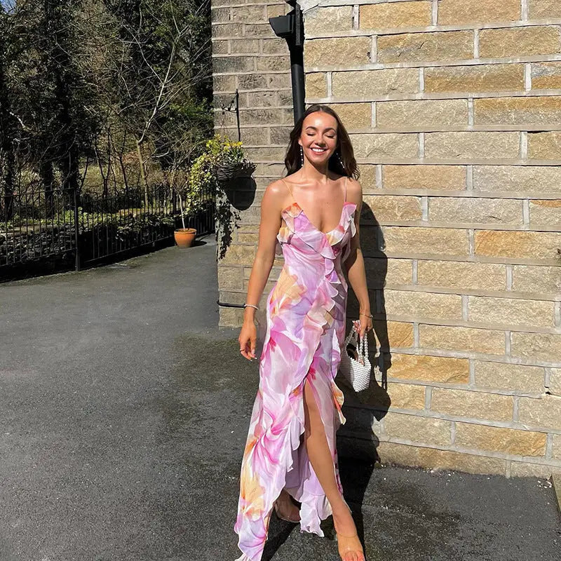 Sexy Halter Backless Floral Print Bodycon Midi Dress For Women Bella Mia