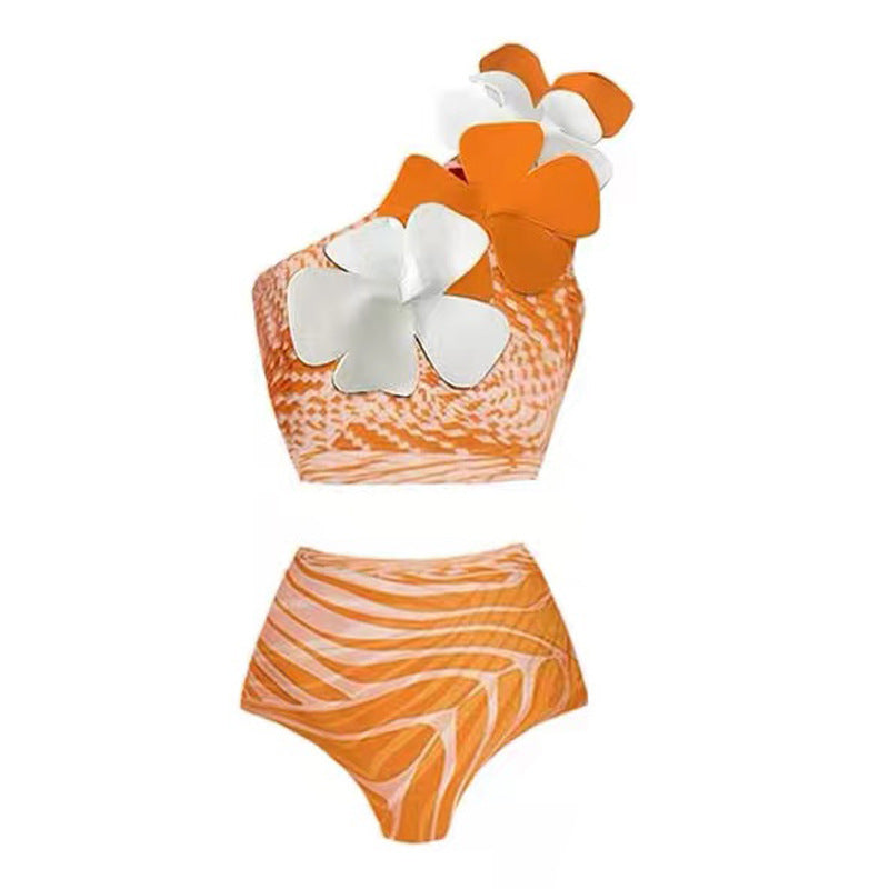 Retro Split Swimsuit Sexy One Shoulder Swimsuit Chiffon Beach Skirt Set for Vacation Bella Mia