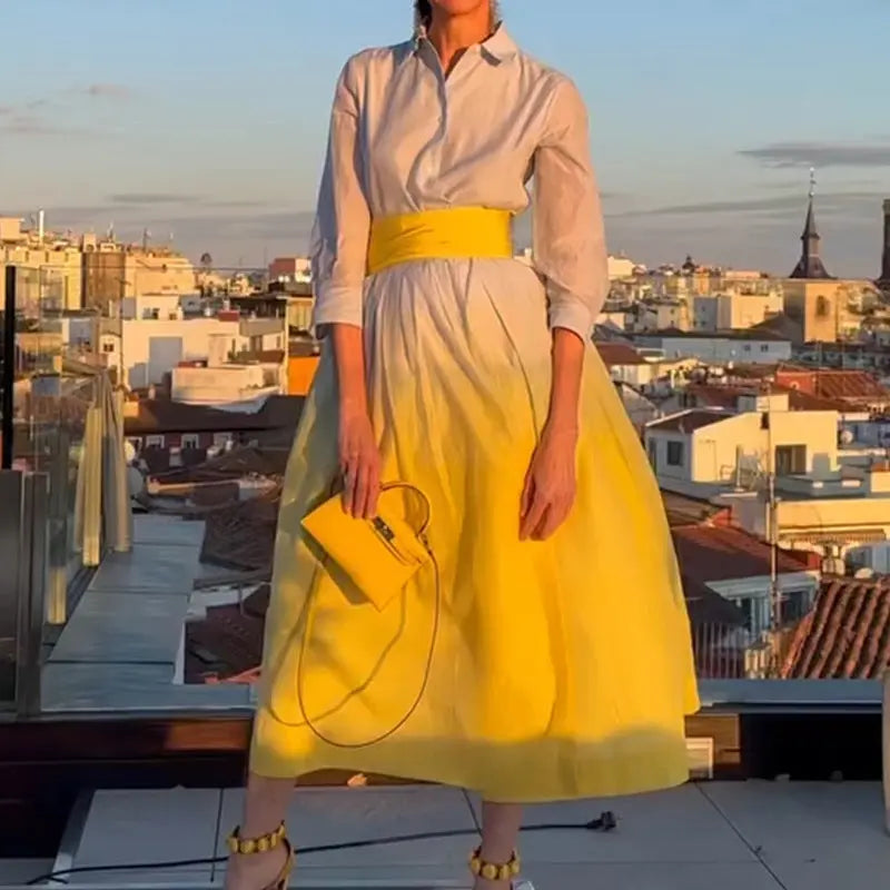 Fall Women Clothing Gradient Long Sleeve Loose Lace up Shirt Dress Bella Mia