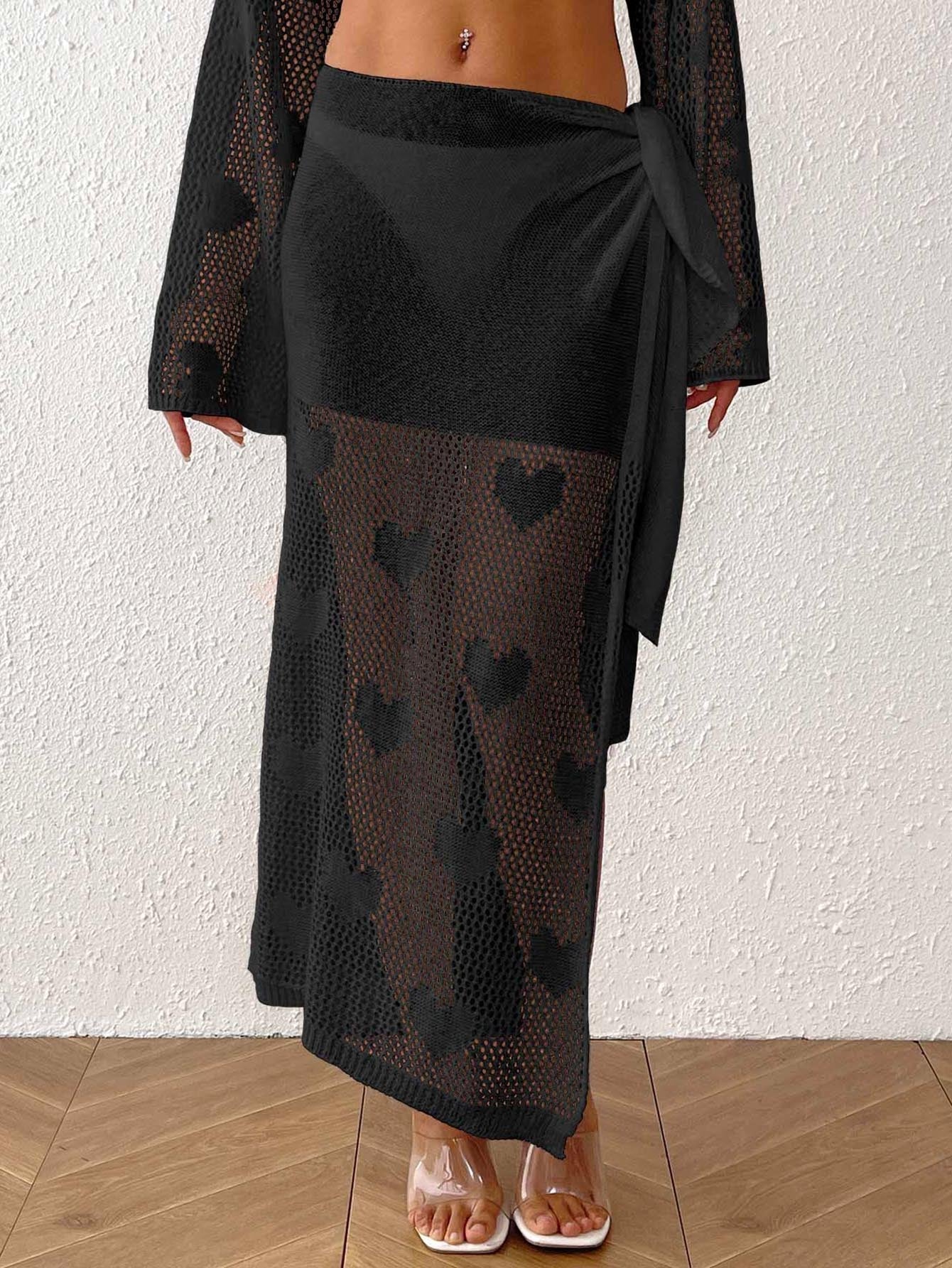 Women Beach Dress Women Clothing Summer Love Jacquard Woven Blouse Irregular Asymmetric Lace up Skirt Bella Mia