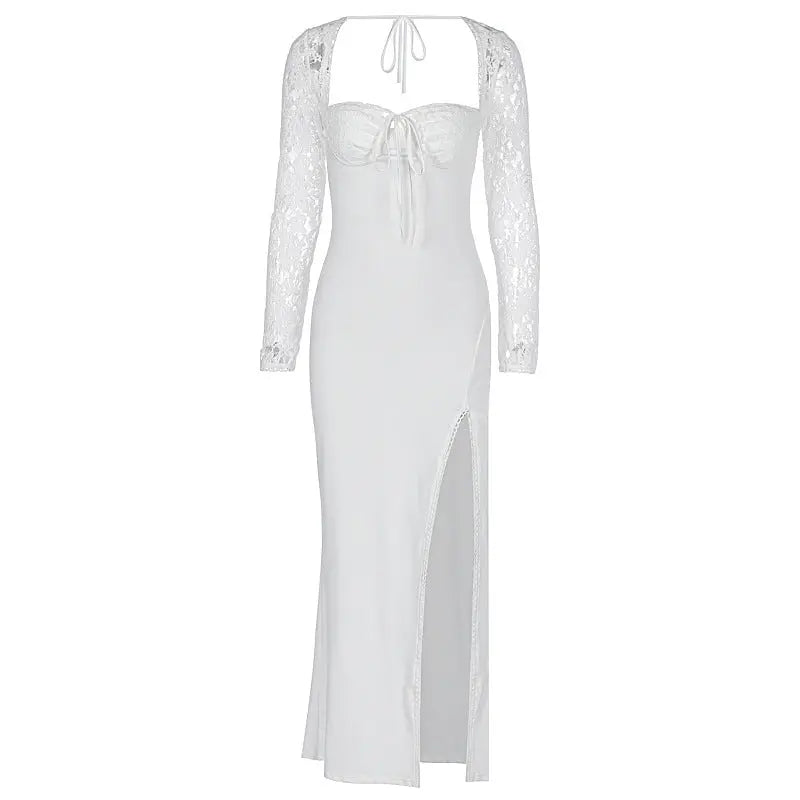 Autumn Women Wear Low Cut Self Tie Lace Slim Fit Slit Sexy Dress Bella Mia