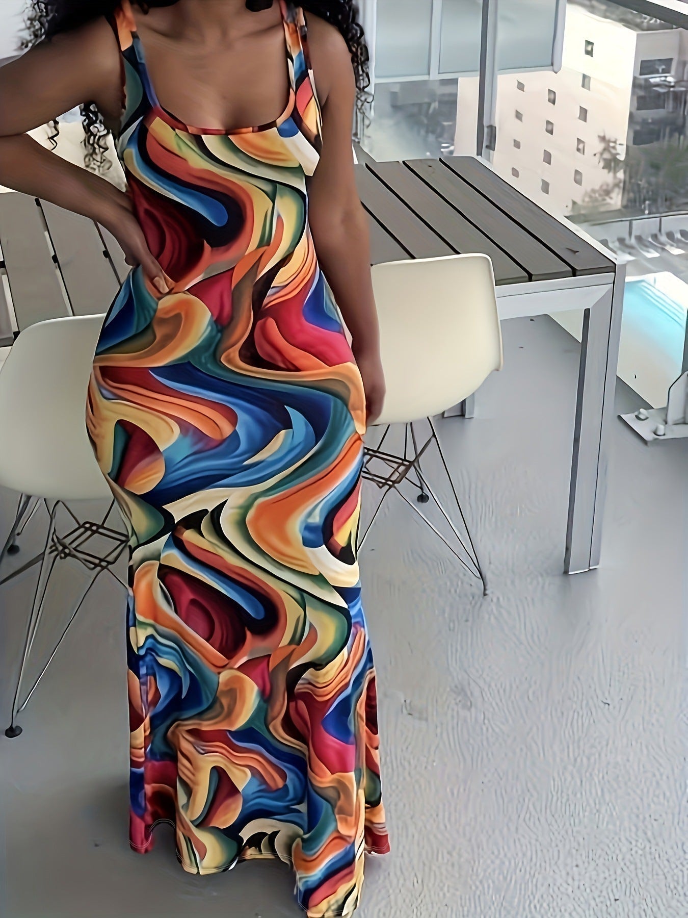 Women Trendy Temuw Women Clothing Printed Wave Pattern Maxi Dress Bella Mia